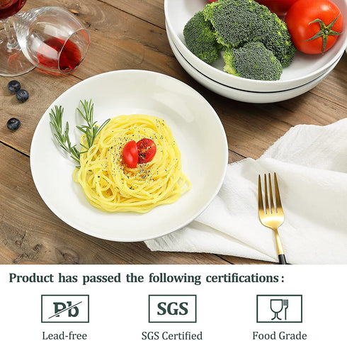 Yedio Pasta Bowls, 30 Ounces Porcelain Salad Bowls for Kitchen, Shallow Pasta Bowls Set, White Pasta Bowls, Microwave Dishwasher Safe, Set of 4