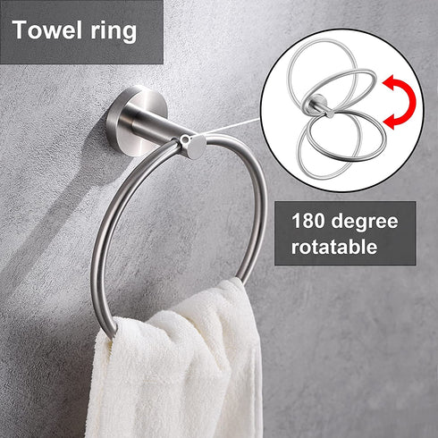 Brushed Nickel Toilet Paper Holder, Towel Ring Set 2 Pieces Hand Towel Holder for Bathroom Hardware Accessories Set SUS304 Stainless Steel Sturdy Wall Mount Bathroom Holder