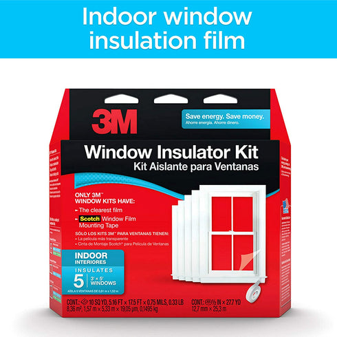 3M Indoor Window Insulator Kit, Window Insulation Film for Heat and Cold, 5.16 ft. x 17.5 ft., Covers Five 3 ft. by 5 ft. Windows
