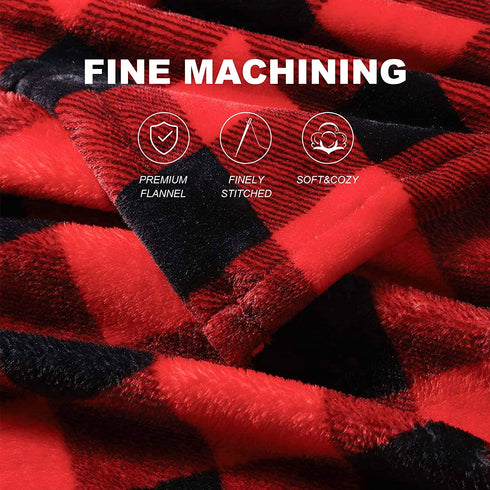Fomoom Buffalo Plaid Blanket, Buffalo Blanket for Couch Bed Sofa Chair, Soft Cozy Flannel Red Black Check Pattern Decorative Blanket, Lightweight Fuzzy Buffalo Throw Blanket, 51x63 Inch