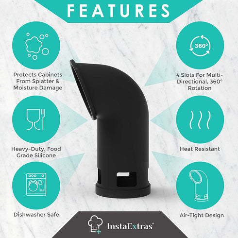 Silicone Steam Release Diverter Accessory - Compatible With Instant Pot DUO, DUO Plus, Nova Plus, Smart, Fits Mini, 3-Qt 5-Qt 6-Qt 8-Qt IP - Cover Pressure Valve To Vent Instapot Steam (Black)