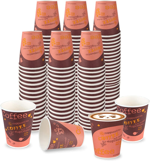 10 Oz. Disposable Paper Coffee Cups, 100-Pack Premium Cafe Coffee Cups - Grab 'n Go Cups for Home, Office, Cafe, Restaurant (100 Cups ONLY)
