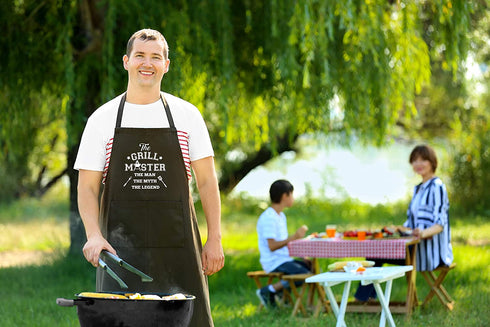Savvy Designs BBQ Aprons for Men Cooking Kitchen Funny Apron - The Grill Master, The Man The Myth The Legend - Adjustable, Black with Pockets