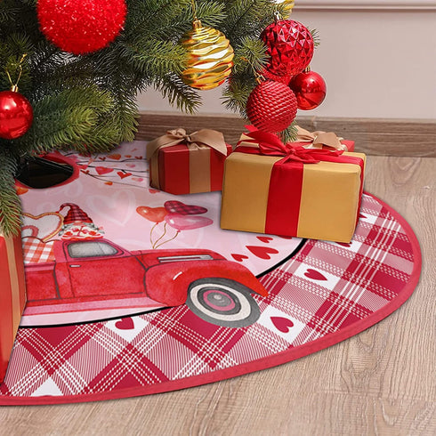fzbali Happy Valentine™s Day 48? Large Gnome Couple Love Christmas Tree Skirt Lace-up Red Truck Hearts, Pink Buffalo Plaid Check Rustic Home Decorations Holiday Party Farmhouse Decor