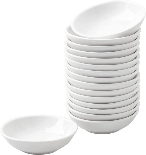 16 Pack Dipping Bowls Set 1 oz Dipping Sauce Dishes & Bowls, Round Soy Sauce Dipping Bowls Porcelain Small Server Dishes for Tomato Sauce, Soy, Vinegar, BBQ - White