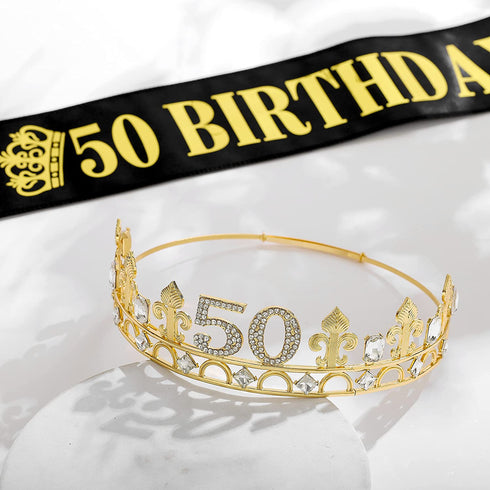 50TH Birthday Crown and Birthday King sash, 50TH Birthday Gifts for Men,Birthday Gift Idea for Him, Husband, Father, Brother Friends Party Favors.50TH Birthday Decorations