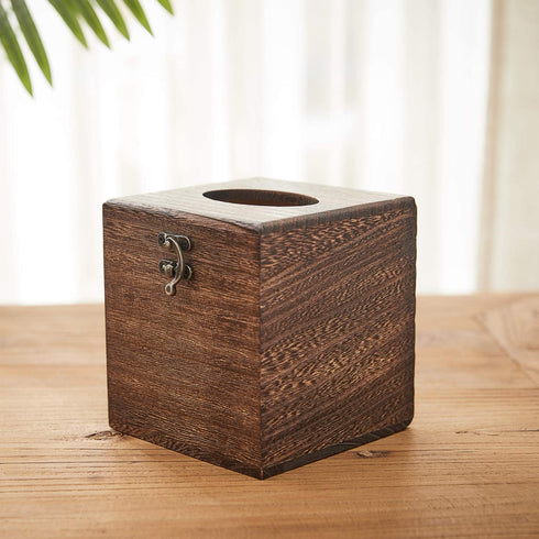 SINOBEST Wood Tissue Box Cover Decorative Square Facial Tissue Holder Napkin Dispenser for Bathroom and Home Decoration