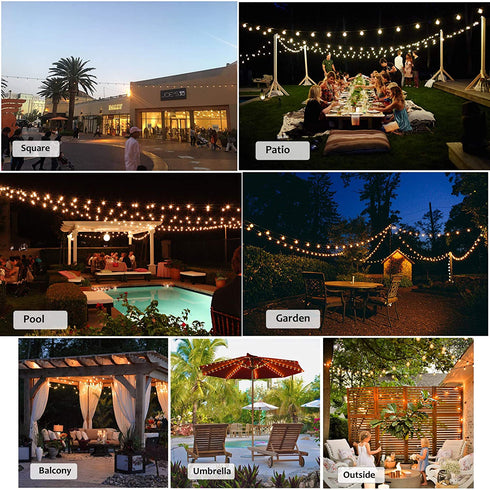 Outdoor String Lights 29ft G40 Patio Lights String with 16 Shatterproof Globe LED Bulb,Waterproof Connectable Hanging Lights for Porch Balcony Bistro,2700K Warm Glow Cafe Lights with E12 Socket