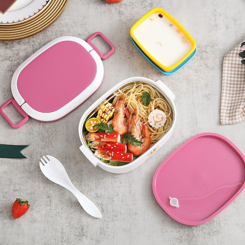 Bento Box for Kids & Adults, Leakproof Lunch Food Containers Salad Boxes, Includes Sauce Cup & Utensils, BPA-free, Microwave Safe - Perfect for Keeping items Cold, Fruit, Snack, 23oz Pink