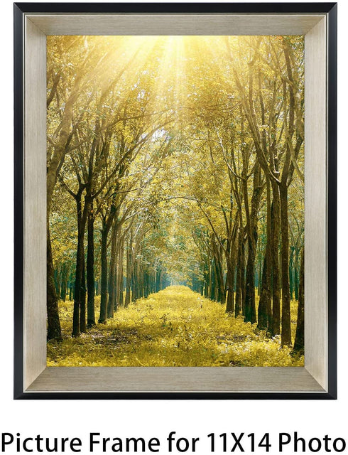 Space Art Deco, 11X14 Collage Picture Frame with 5 Opening Mat for 4X6 Photos Displays or 11X14 Poster Frame Without Mat, Shatter Resistant Glass Wall Mounting(Silver/Black, 1-Pack)