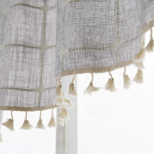 YoKii Boho Tassel Valances for Windows Modern Farmhouse Cotton Linen Valance Kitchen Curtains Topper Country Gingham Window Treatments Tier Curtain for Bathroom Bedroom Decors (W52 x L18, Gray)