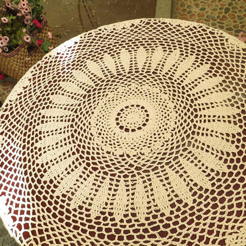 Damanni Cotton Handmade Crochet Lace Tablecloth Doilies Doily,Round,Beige,39 Inch