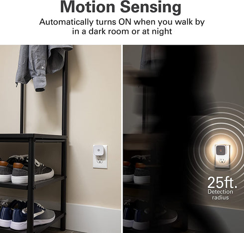 Lights By Night LED Motion Sensor Night Light, Plug-in, 25 ft. Motion Detection Range, Compact, UL-Certified, Energy Efficient, Ideal for Kids, Bedroom, Bathroom, Kitchen, Hallway, 58803, 2 Pack