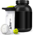 BluePeak Protein Shaker Bottle 28 oz with Dual Mixing Technology, Strong Loop Top, BPA Free, Shaker Balls & Mixing Grids Included - On-The-Go Large Protein Shakers (3 Pack - Yellow, Blue, Black)