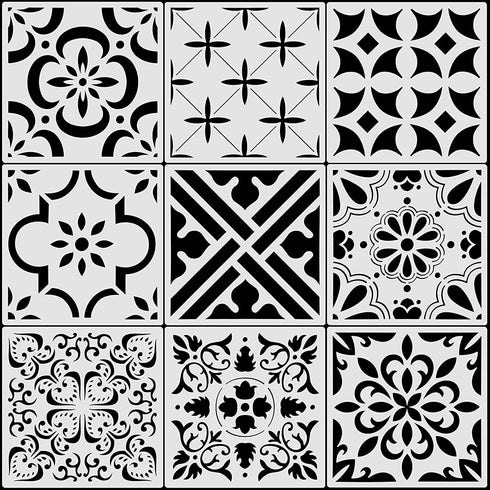 9 Pieces Floor Painting Stencils Large Tile Stencils Wall Drawing Pattern Templates Floor Stencils Kit in 9 Styles for Painting Linoleum Floor Wall Wood Tiles Cement Decor (Simple Style,6 x 6 Inch)