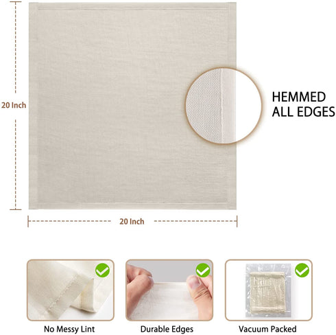 Olicity Cheese Cloths, Grade 100, 20x20Inch Hemmed Cheese Cloth for Straining Reusable, 100% Unbleached Precut Cheesecloth Strainer Muslin Cloth for Cooking, Juicing, Baking, Cheese Making - 10 PCS