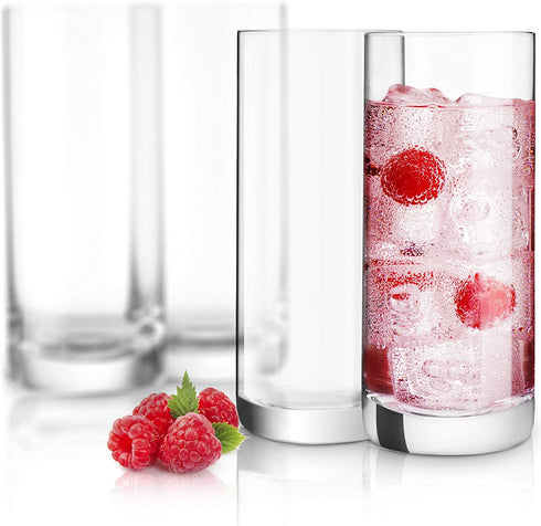 JoyJolt Stella Crystal Highball Glasses Barware Collins Tumbler for Water, Juice, Beer, and Cocktail (Set of 4)-14.2-Ounces