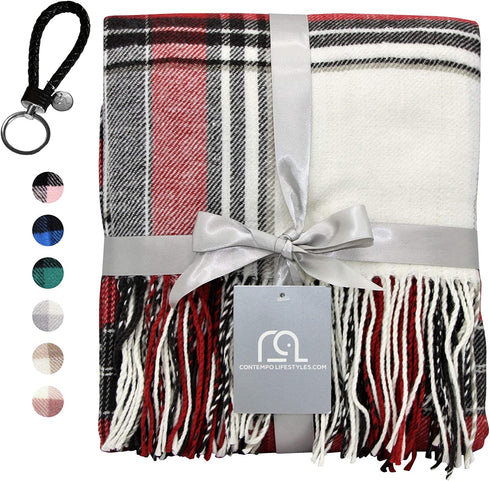 Plaid Throw Blanket 50 x 60 Inch Decorative Classic Blanket Comfortable and Ultra-Soft Ideal for Living Room, Couch, Travelling (50"x60", Ivory Multi)