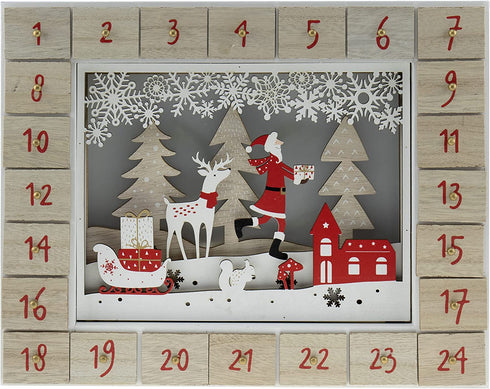 Clever Creations Wooden Christmas Advent Calendar, Countdown to Christmas, LED Holiday Decoration, Battery Operated, Red Winter Scene