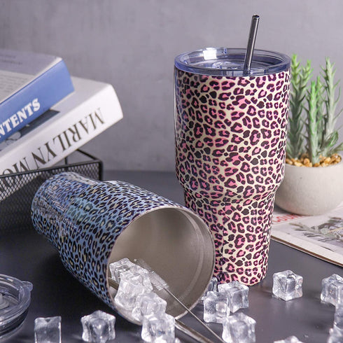 Artlion 30oz Tumbler Pink Leopard Insulated 30 OZ Metal Tumblers Cheetah Cup with Straws and Lid for Cold Hot Drinks
