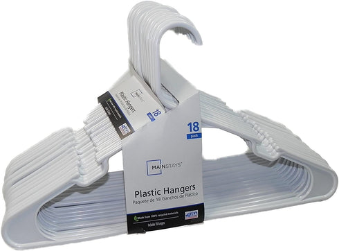 Mainstay 18-Pack Standard Plastic Hangers (White, 1 Pack)
