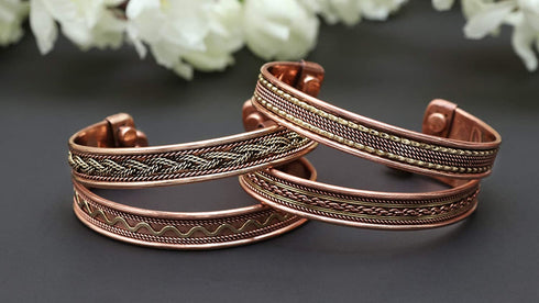 Crocon Exclusive Tibetan Copper Adjustable Magnetic Bangle Bracelets for women and men Indian pattern Yoga Jewelry Spiritual Meditation Ideal Gift for him & her