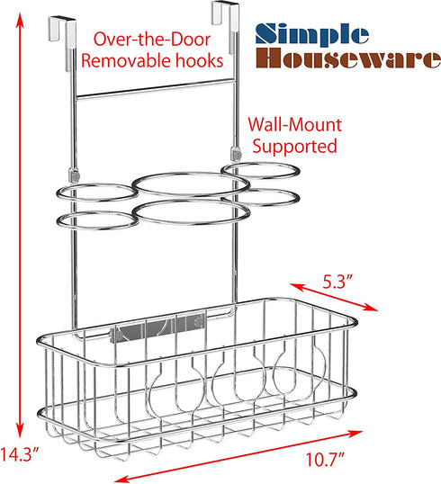 SimpleHouseware Cabinet Door / Wall Mount Hair Dryer & Styling Tools Organizer Storage, Chrome