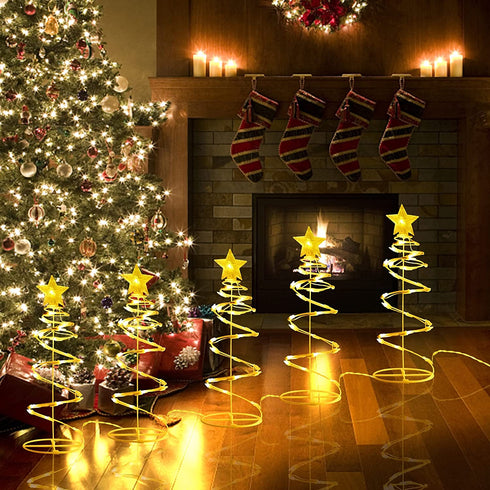 Lulu Home Spiral Christmas Trees, 18 Inch Pathway Christmas Trees with 125 LED Warm White Lights, Plug-in Prelit Xmas Trees with Star Topper for Outdoor Sidewalk Lawn Festivals Decor, 5 Packs