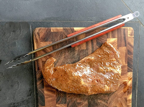 RSVP International Endurance® BBQ Locking Tongs, 18" | Flip Burgers or Kabobs w/ Long Handle that Keeps Hands Safe from Fire | Made from Stainless Steel & Rosewood