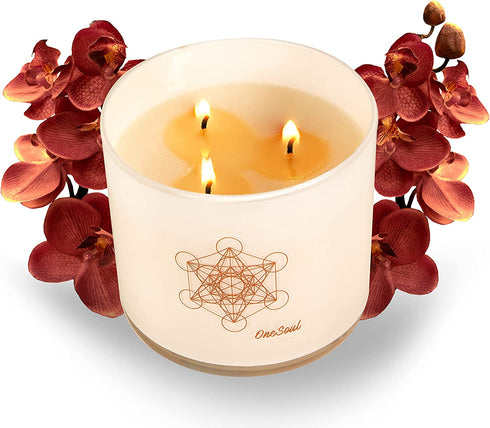 Wild Orchid Sandalwood Aromatherapy Scented Candle with Metatron's Cube | Natural Hand Poured Highly Scented Candle | Large 14 Ounce 50 Hour 3 Wick | Zen Relaxation