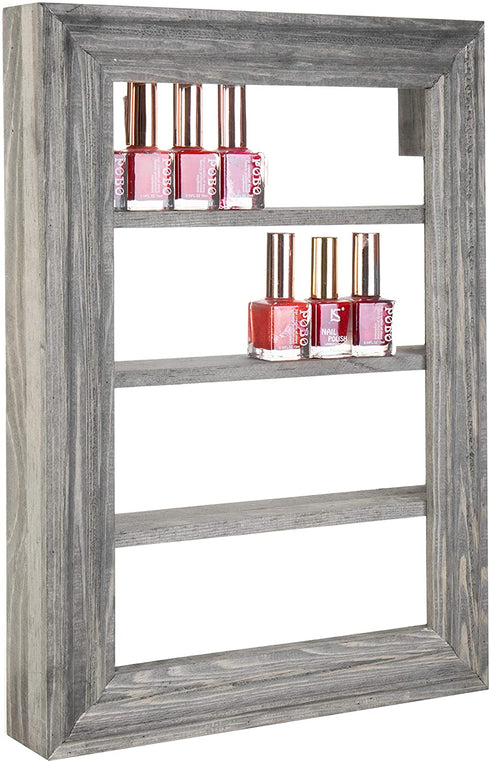 MyGift Vintage Gray Wood Hanging Nail Polish Rack Wall Mount Organizer, 4 Tier Makeup Bottle Holder or Essential Oil Display