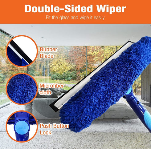 Bring It On Cleaner 5-12 Foot Extension Pole Plus Squeegee & Window Washer Telescopic Pole for Window Cleaning Extension Pole for Cleaning Windows