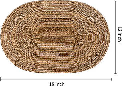AHHFSMEI Oval Braided Placemats 12x18 Inch Oval Table Mats for Dining Tables Natural Woven Heat Resistant Place mats Set of 6 (Multi Brown)