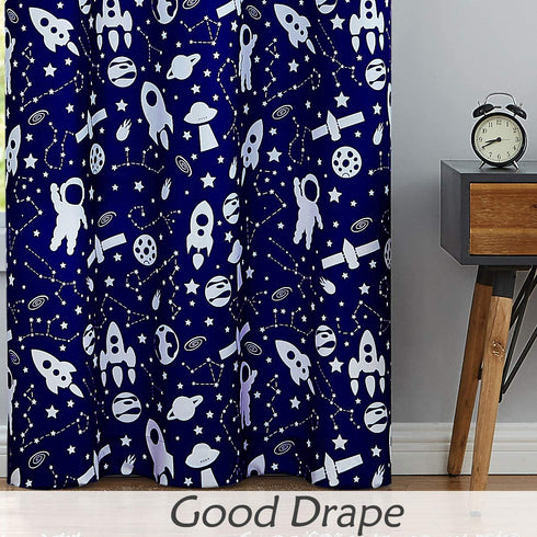Central Park Room Darkening Window Curtains for Kids Bedroom Nursery Space Planet Theme 54 Inch Length with Grommets Window Drapes Printed Curtains for Living Room, 42" x 54"x2, Navy Blue