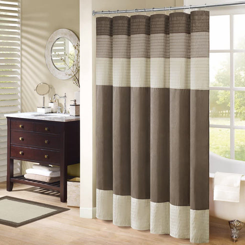 Amherst Fabric Brown Shower Curtain , Pieced Transitional Simple Shower Curtains for Bathroom , 72 X 72 , Natural