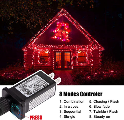 Red Mini Christmas Lights - 39 Feet 100 LED Fairy Lights with 8 Lighting Modes Waterproof Connectable for Indoor Outdoor Xmas Tree Garland Wreath Holiday Valentine's Day Decoration