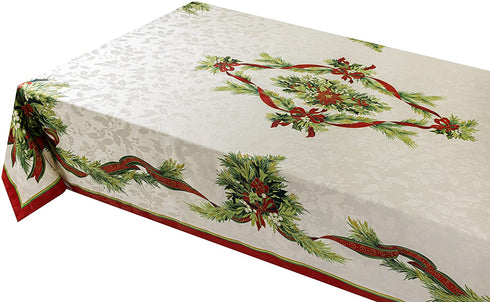 Benson Mills Christmas Ribbons Engineered Printed Fabric Tablecloth for Christmas, Winter, and Holiday (60" X 120" Rectangular, Xmas Ribbons)
