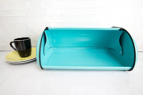 Home Basics Stainless Steel Bread Box with Roll Up Top Lid for Kitchen Counter Food Storage, Bread Bin Box Keeper Holder Also use Baked Goods, Loaf, Cookies & Buns (Turquoise)