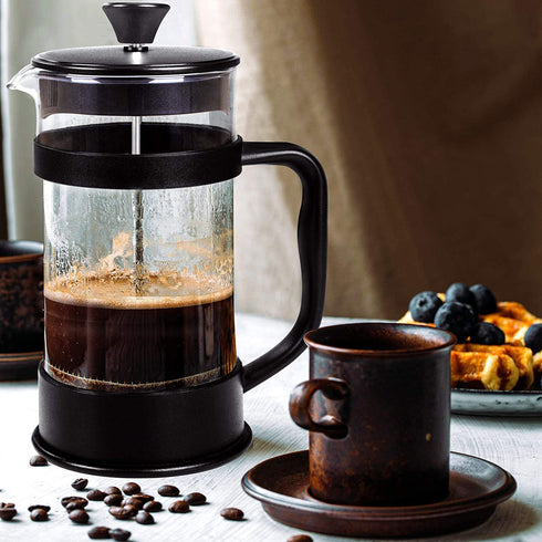 Utopia Kitchen French Press Espresso and Tea Maker with Triple Filters, Stainless Steel Plunger and Heat Resistant Borosilicate Glass (Black)