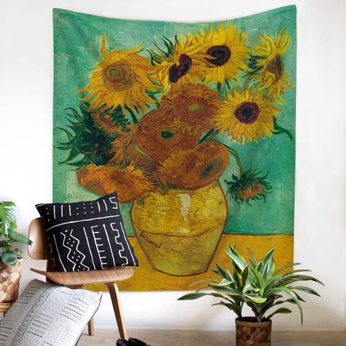 Sunflowers Tapestry Vincent Van Gogh Oil Tapestry Wall Hanging Classical Wall Art Tapestry Hippie Bohemian Hanging Home Decoration for Bedroom, Beach Throws Vertical 59"x51"
