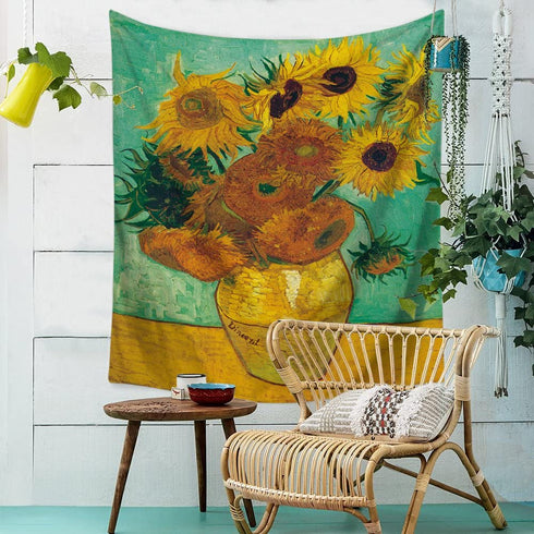 Sunflowers Tapestry Vincent Van Gogh Oil Tapestry Wall Hanging Classical Wall Art Tapestry Hippie Bohemian Hanging Home Decoration for Bedroom, Beach Throws Vertical 59"x51"