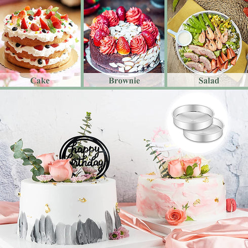 9½ Inch Cake Pan Set of 3, Deedro Stainless Steel Cake Pans Round Cake Baking Pans for Wedding Birthday Layer Cake, One-piece Molding, Healthy & Durable, Mirror Finish & Dishwasher Safe