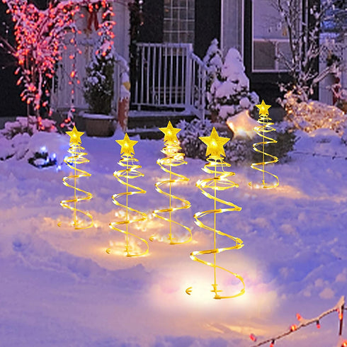 Lulu Home Spiral Christmas Trees, 18 Inch Pathway Christmas Trees with 125 LED Warm White Lights, Plug-in Prelit Xmas Trees with Star Topper for Outdoor Sidewalk Lawn Festivals Decor, 5 Packs
