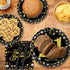 Trgowaul 21st Birthday Party Supplies - Black and Gold Disposable Paper Plates, Napkins, Cups, Tablecover Forks, Knives and Spoons for 24 Guests and Party Number Balloon Decorations Banner