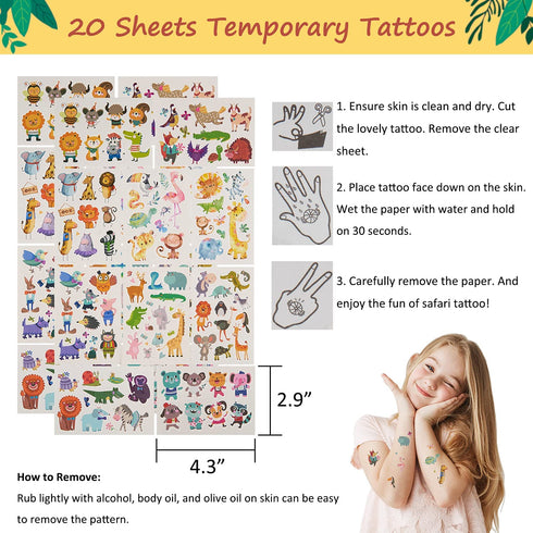 64 Pcs Jungle Safari Party Favors - Safari Birthday Party Supplies with Felt Animal Masks for Kids, Slap Bracelets, Keychains, Temporary Tattoos - Safari Birthday Decorations for Goodie Bag Fillers