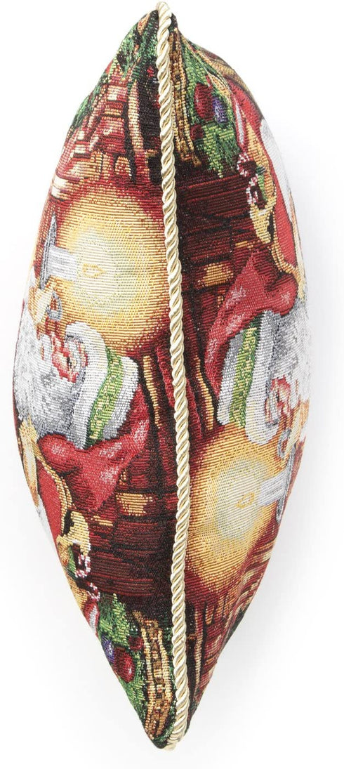 Violet Linen Decorative Christmas Tapestry Cushion Cover, 18" x 18", Santa Claus Design