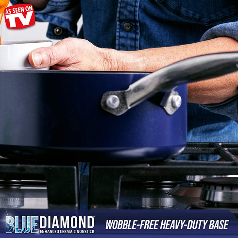 Blue Diamond Cookware Diamond Infused Ceramic Nonstick, 2QT Saucepan Pot with Lid, PFAS-Free, Dishwasher Safe, Oven Safe, Blue