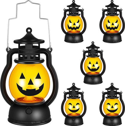6 Pieces Halloween Pumpkin Lamp Lantern Halloween Pumpkin Lights Led Night Light with Battery for Ghost Party Home Outdoor Yard Decor