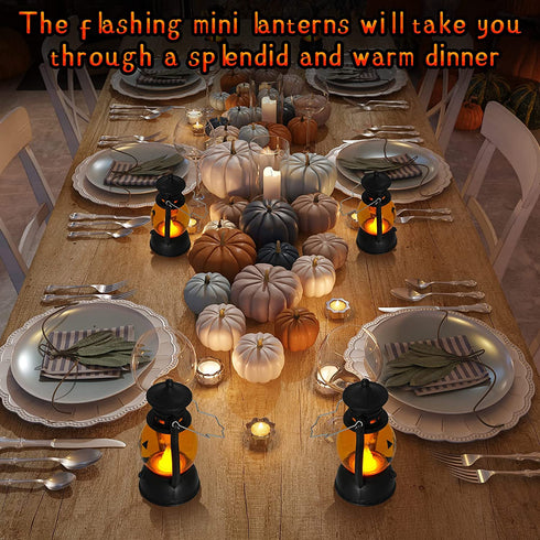 6 Pieces Halloween Pumpkin Lamp Lantern Halloween Pumpkin Lights Led Night Light with Battery for Ghost Party Home Outdoor Yard Decor