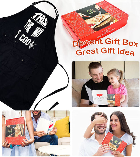 Funny Cooking Chef Apron with Pockets BBQ Kitchen Work Aprons Birthday Dad Creative Gifts